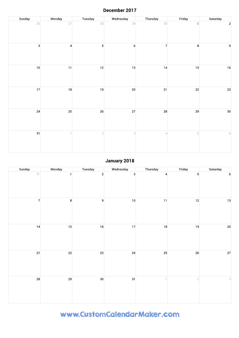 december 2017 and january 2018 portrait calendar