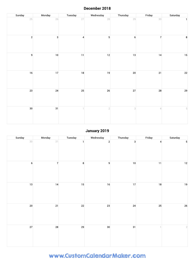 december 2018 and january 2019 portrait calendar