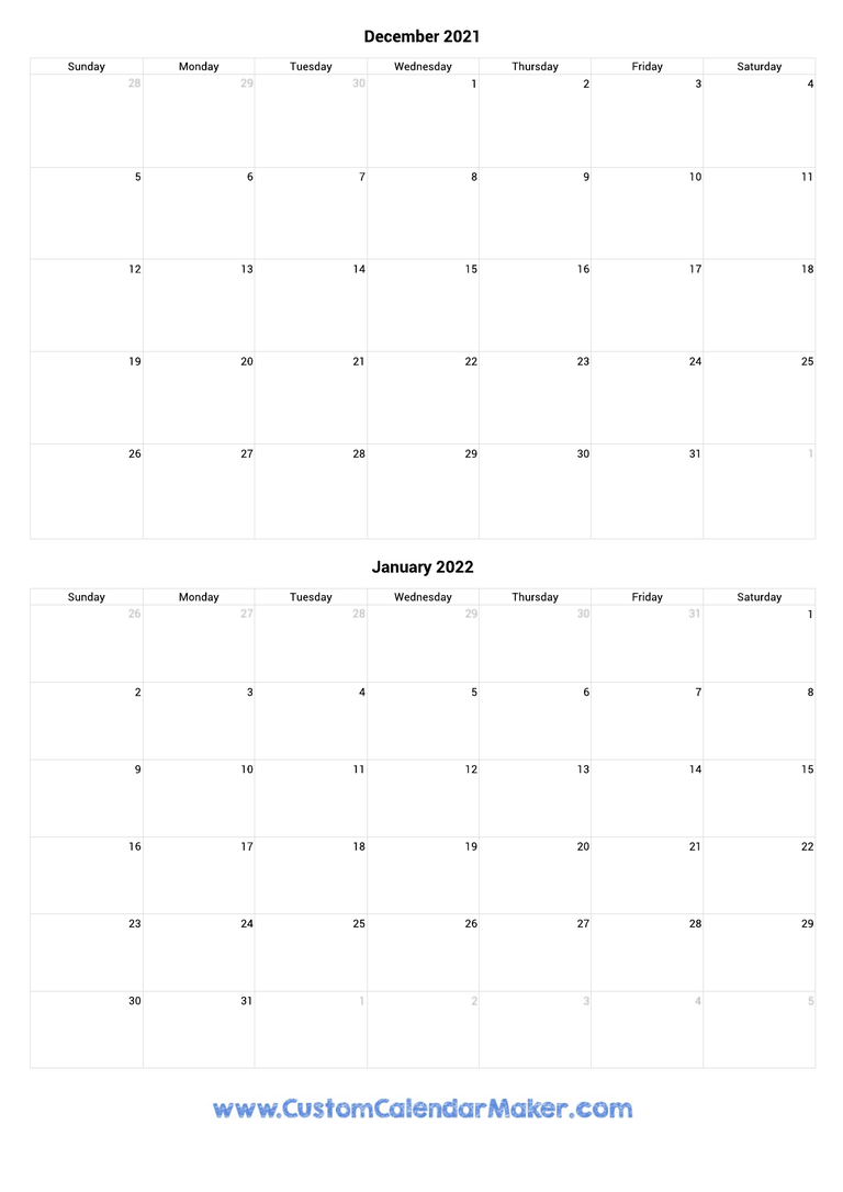 December and January 2021 Calendar