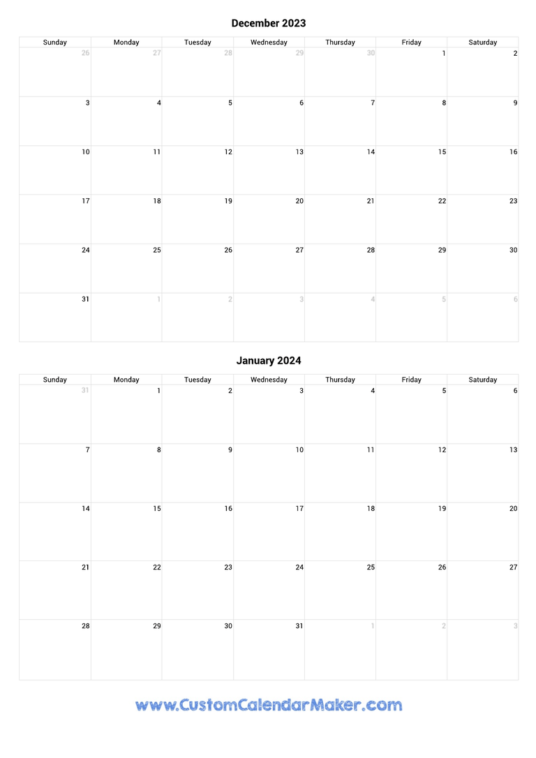 December and January 2023 Calendar