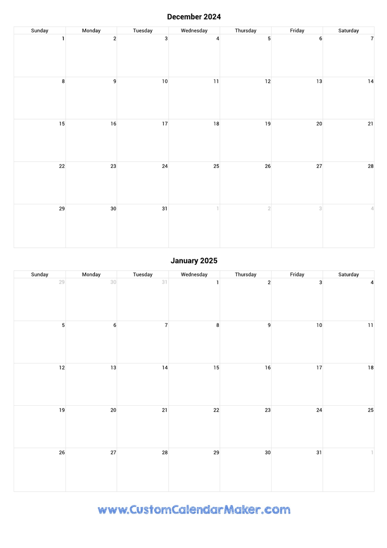 december 2024 and january 2025 portrait calendar