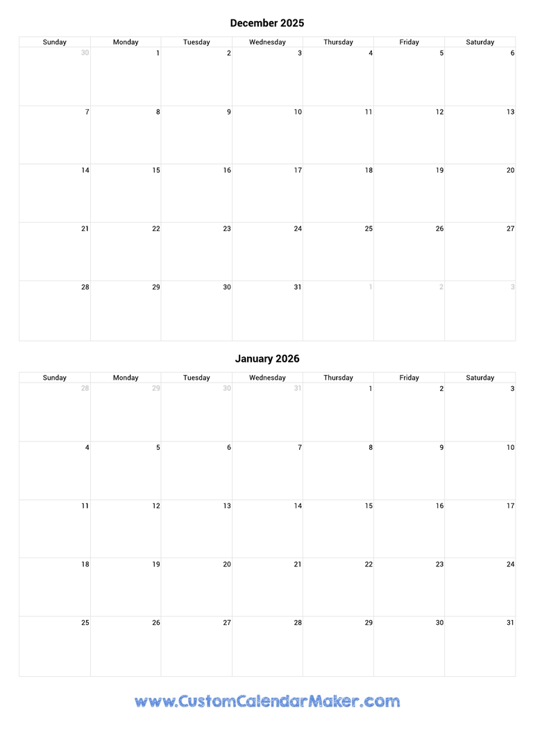 december 2025 and january 2026 portrait calendar