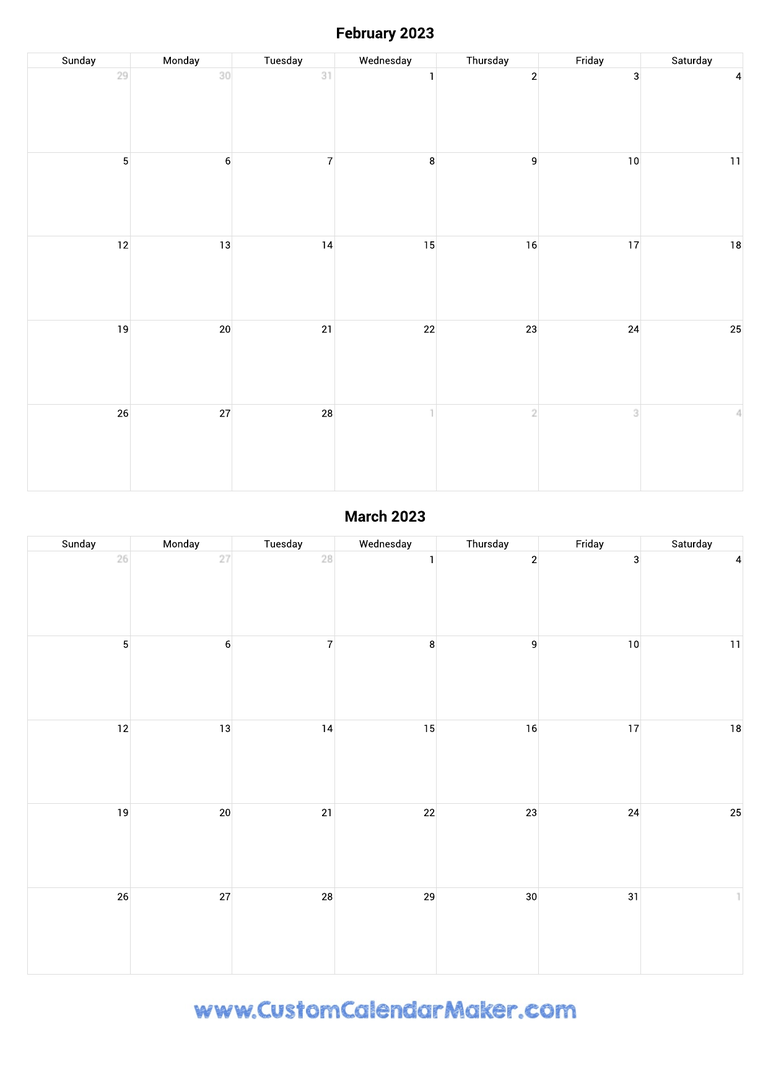 February and March 2023 Calendar