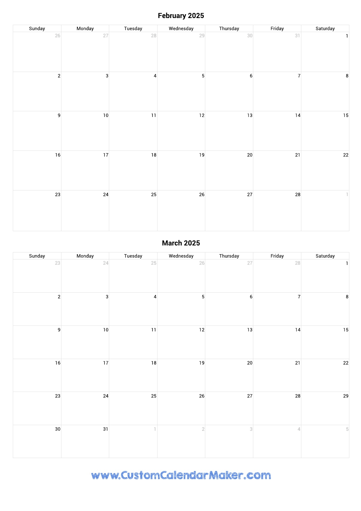 February And March 2025 Calendar