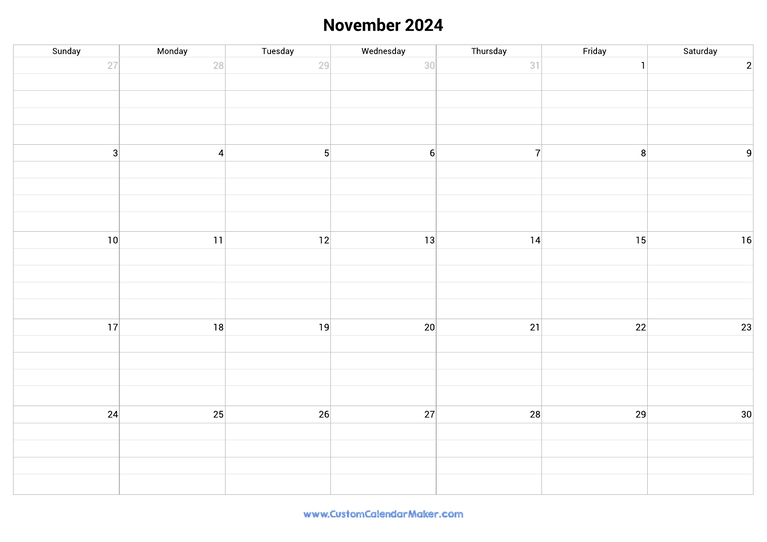 November 2024 fillable calendar grid with lines