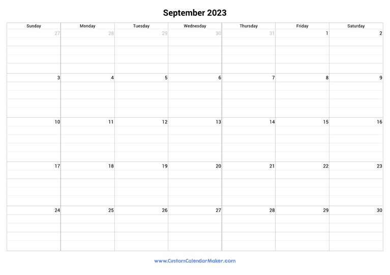 September 2023 fillable calendar grid with lines