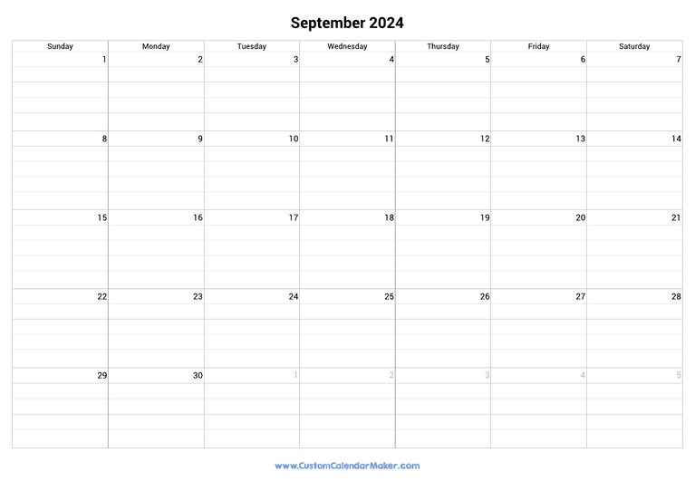 September 2024 fillable calendar grid with lines