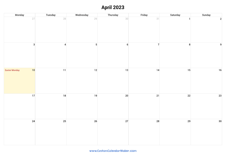 April 2023 calendar with national holidays from Ireland