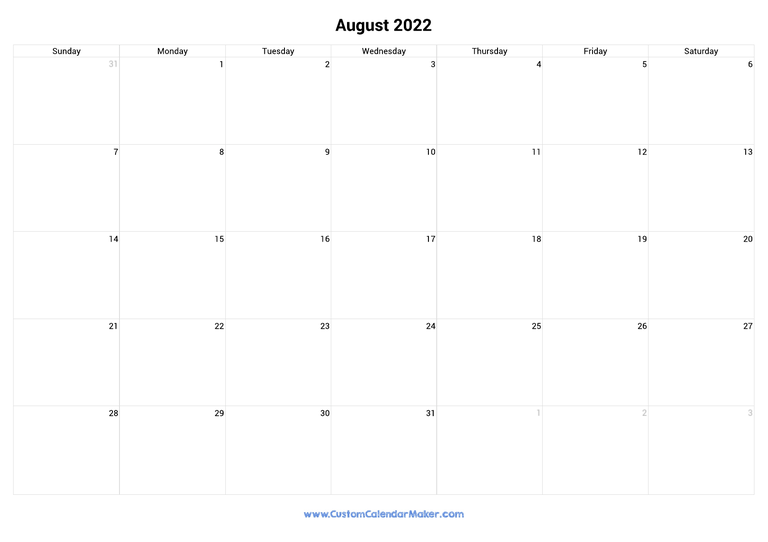 August calendar 2022 with US Federal Holidays