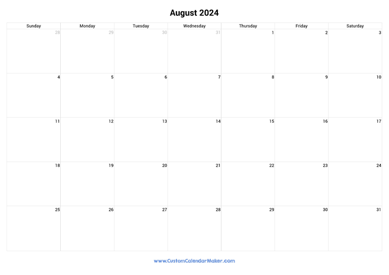 August calendar 2024 with US Federal Holidays