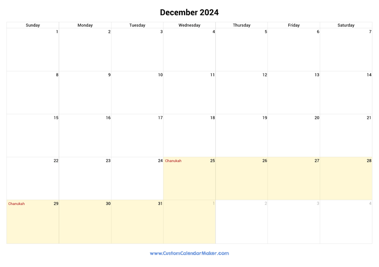 December 2024 Jewish Calendar with Holidays