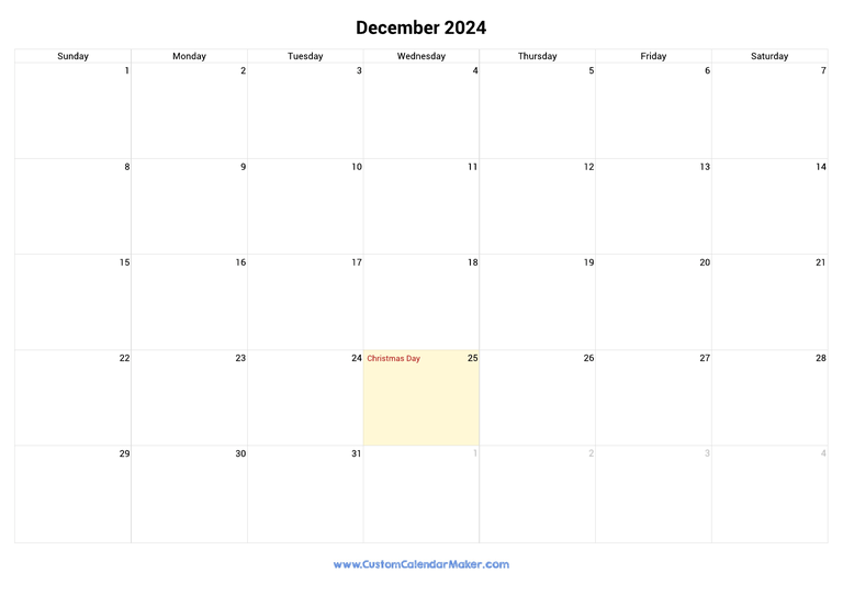 December calendar 2024 with US Federal Holidays