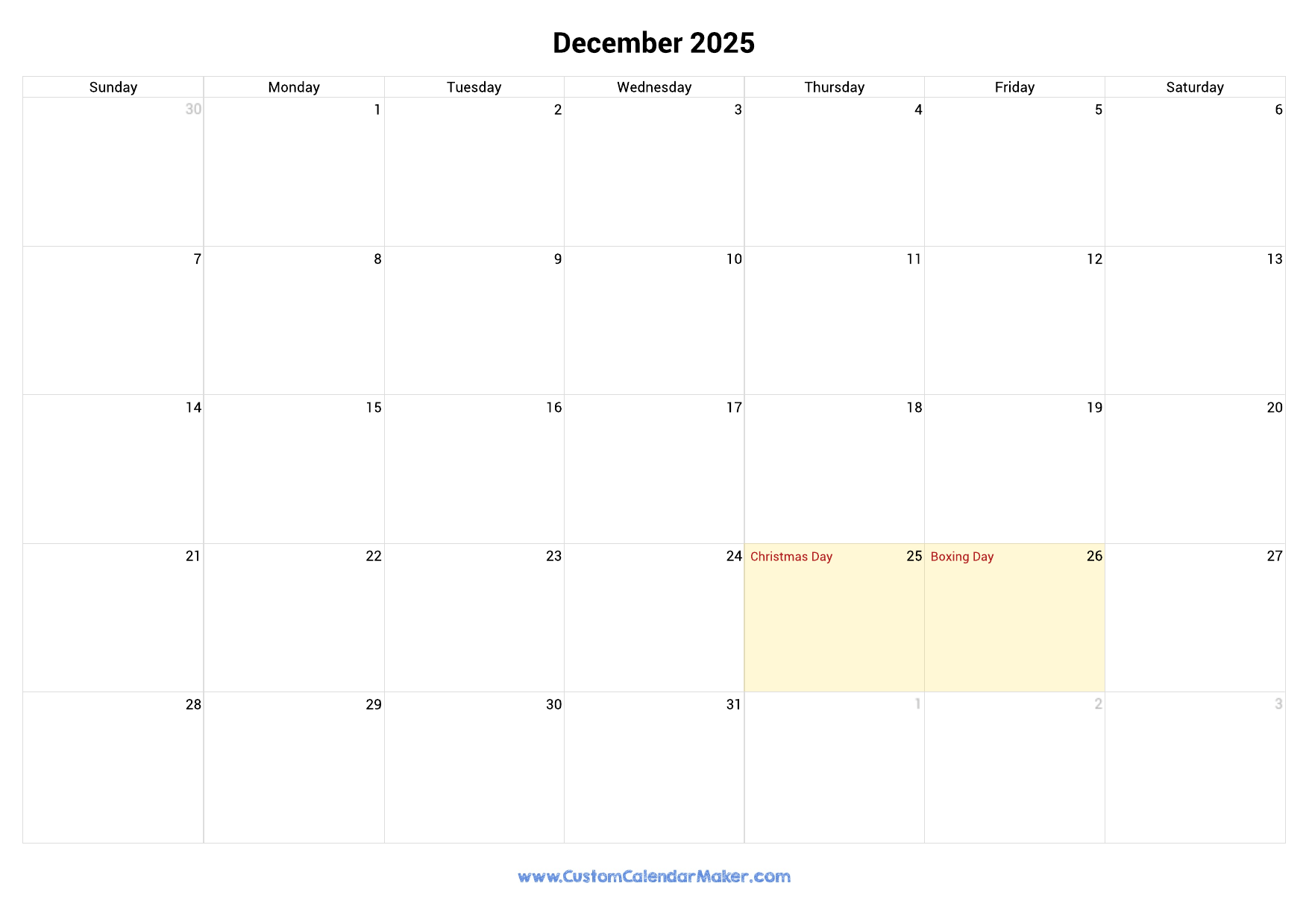 December 2025 Printable Calendar With Australia Holidays