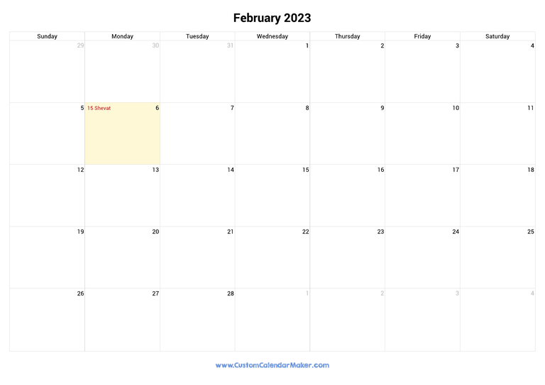 February 2023 calendar with jewish holidays