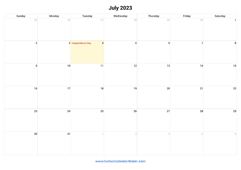 July 2023 calendar with national holidays from United States