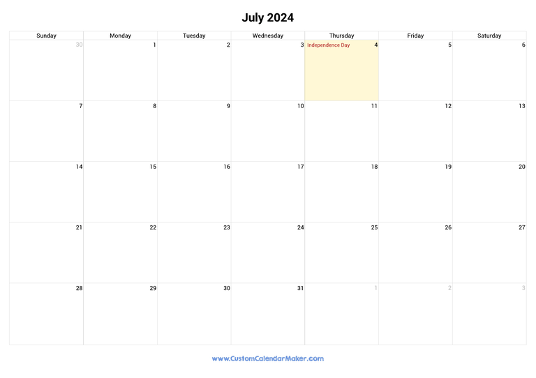 July calendar 2024 with US Federal Holidays
