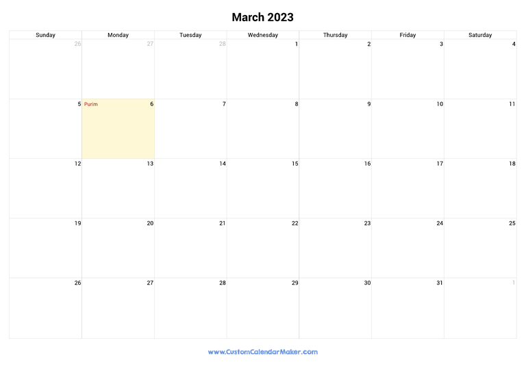 March 2023 calendar with jewish holidays