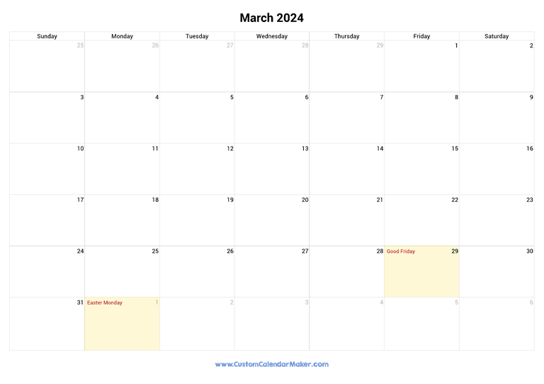 March 2024 calendar with national holidays from Australia