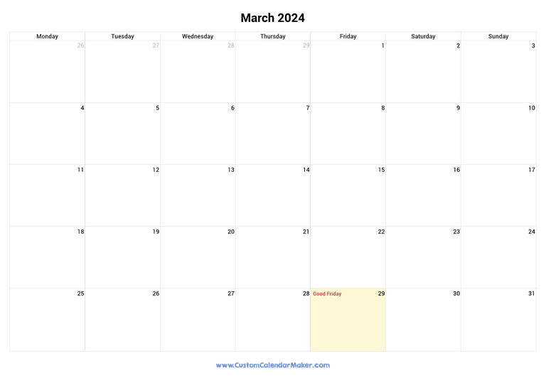 March 2024 calendar with national holidays from United Kingdom