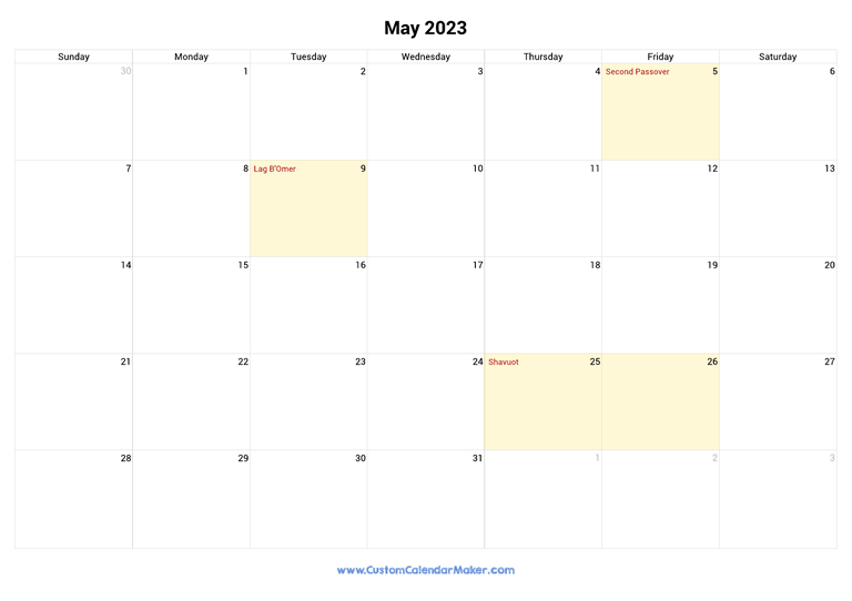 May 2023 calendar with jewish holidays