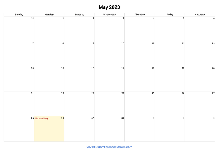 May calendar 2023 with US Federal Holidays