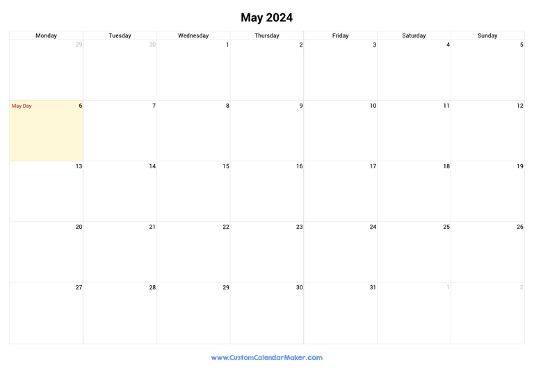 May calendar 2024 with Irish National Holidays