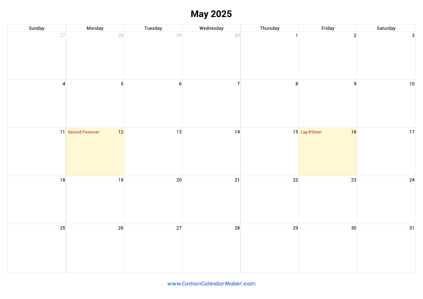May 2025 Jewish Calendar With Hebrew Holidays