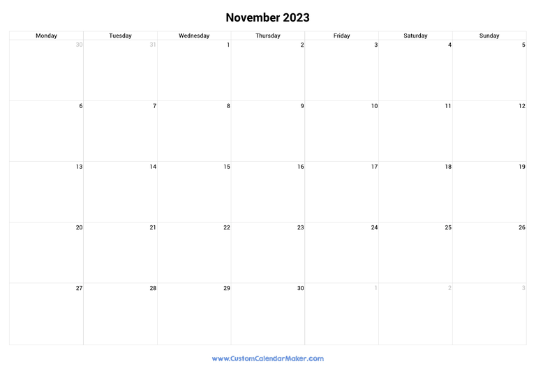 November 2023 calendar with national holidays from United Kingdom