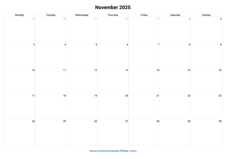 November calendar 2025 with UK Bank Holidays