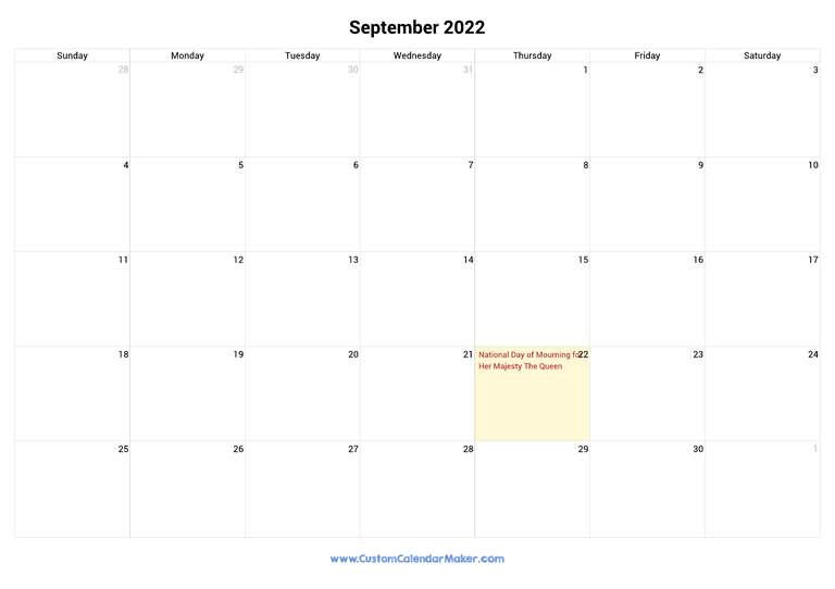 September calendar 2022 with Australian National Holidays