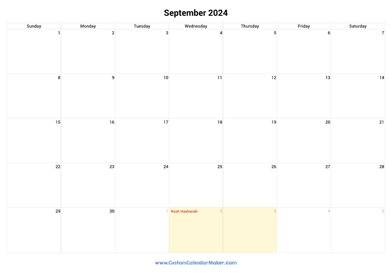 September 2024 Jewish Calendar with Hebrew Holidays