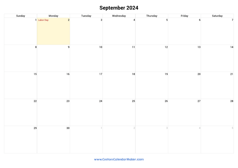 September calendar 2024 with US Federal Holidays