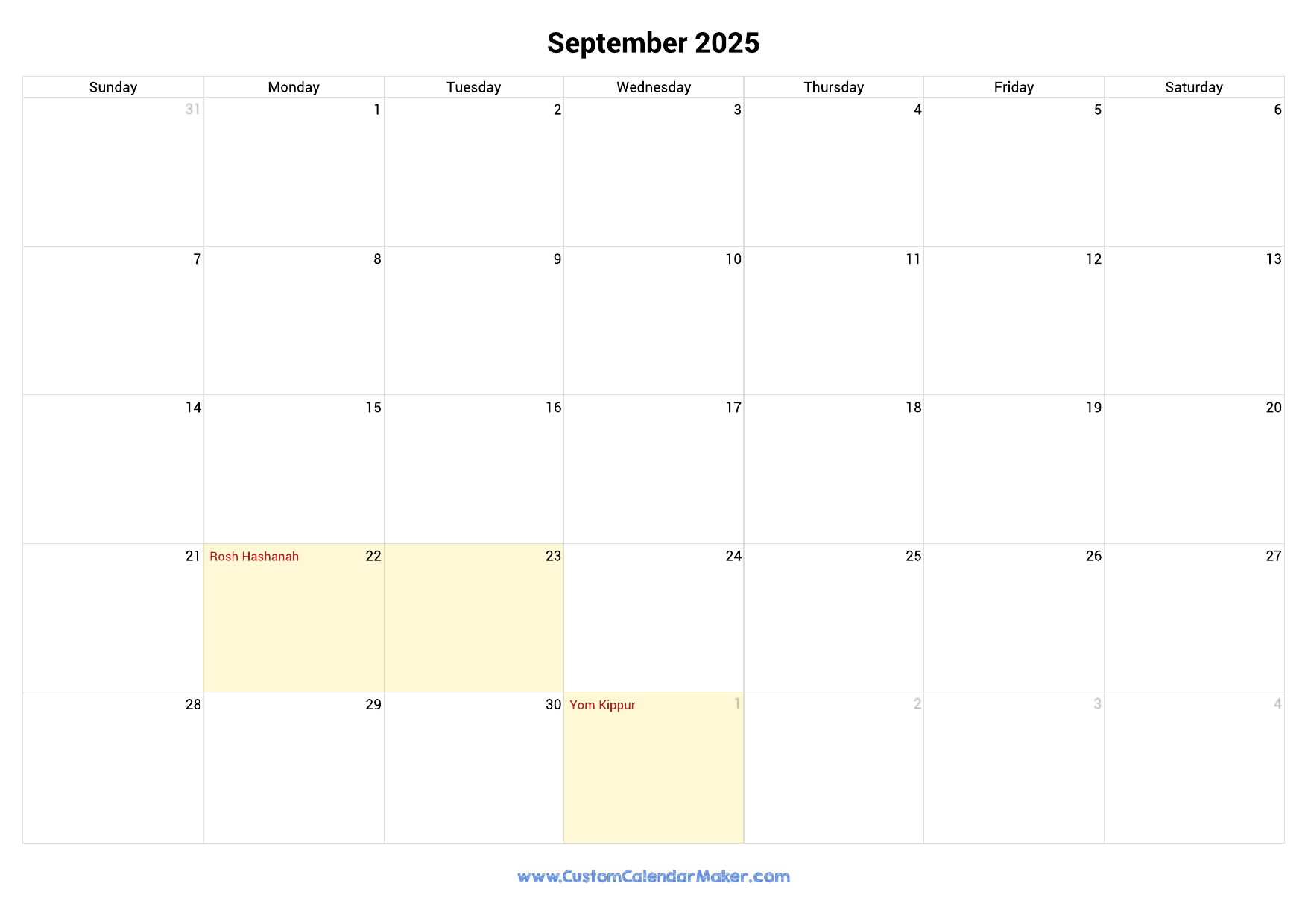 September 2025 Jewish Calendar With Hebrew Holidays