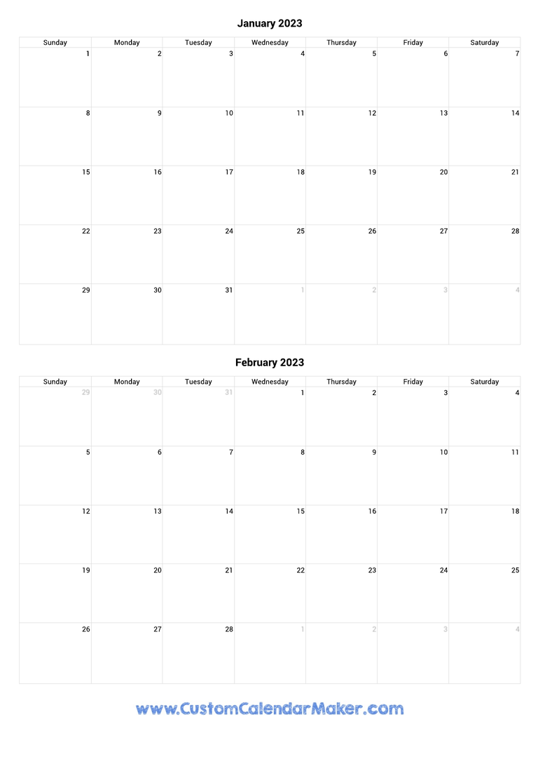 January and February 2023 Calendar