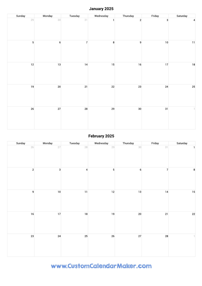january and february 2025 portrait calendar
