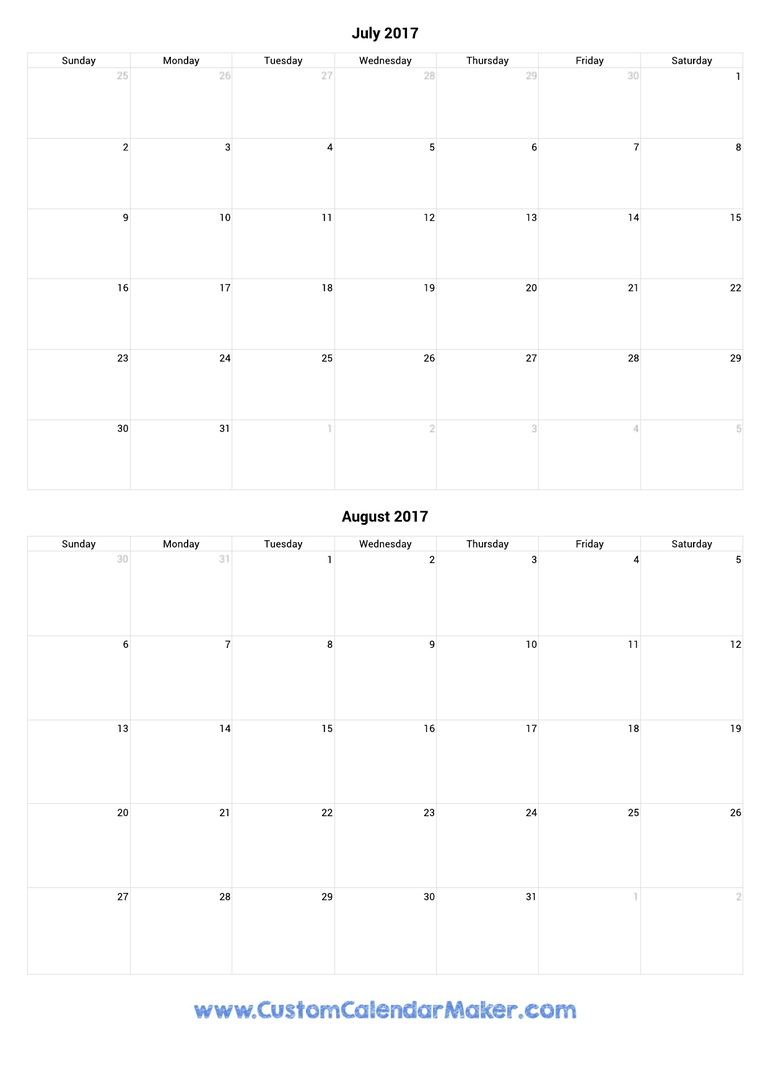 july and august 2017 portrait calendar