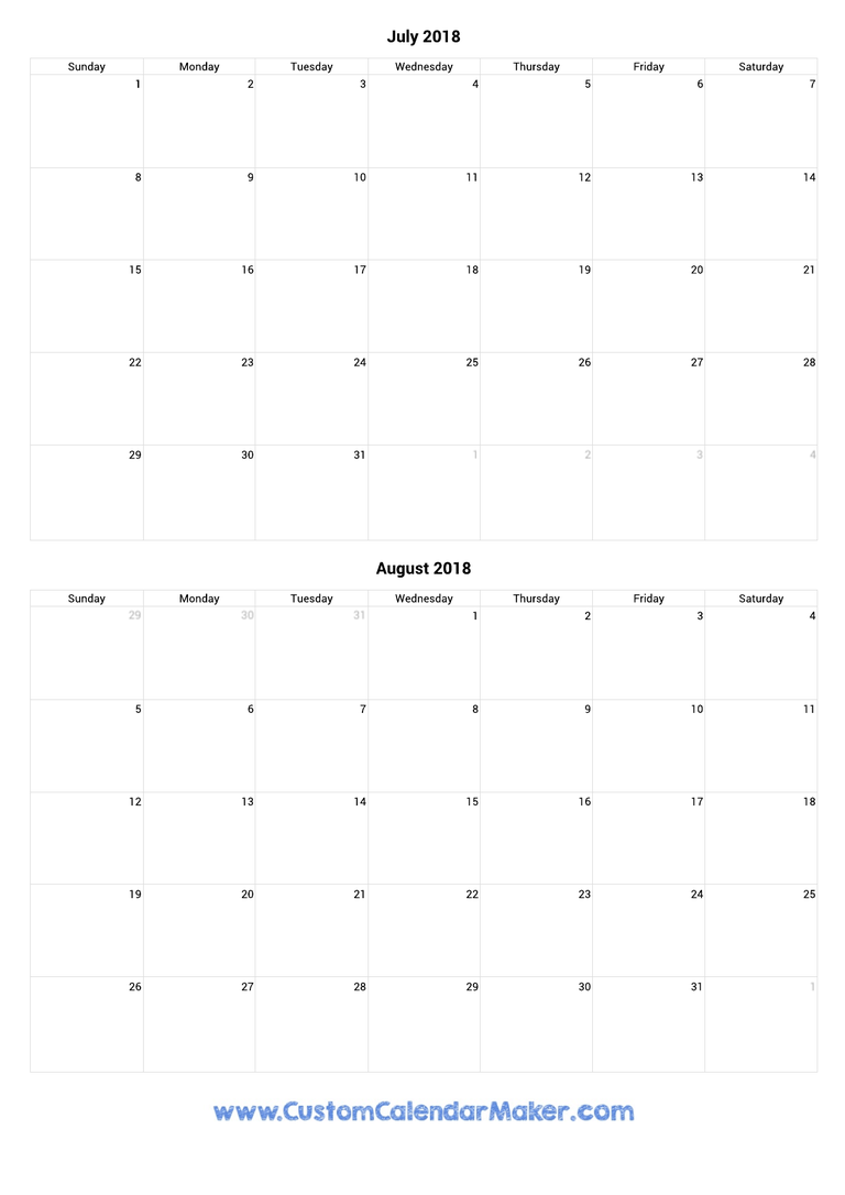 july and august 2018 portrait calendar