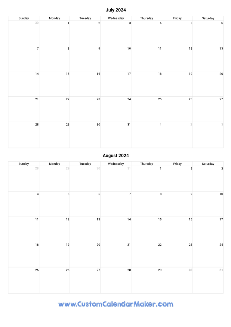 july and august 2024 portrait calendar