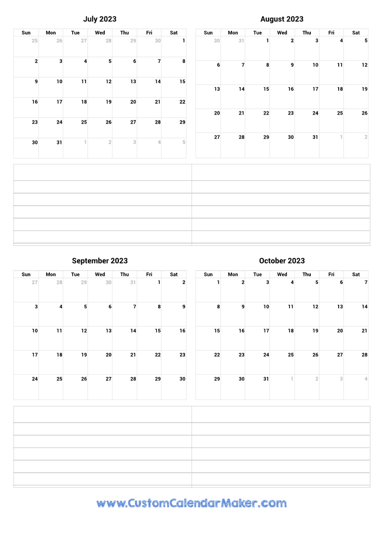 July to October 2023 Calendar