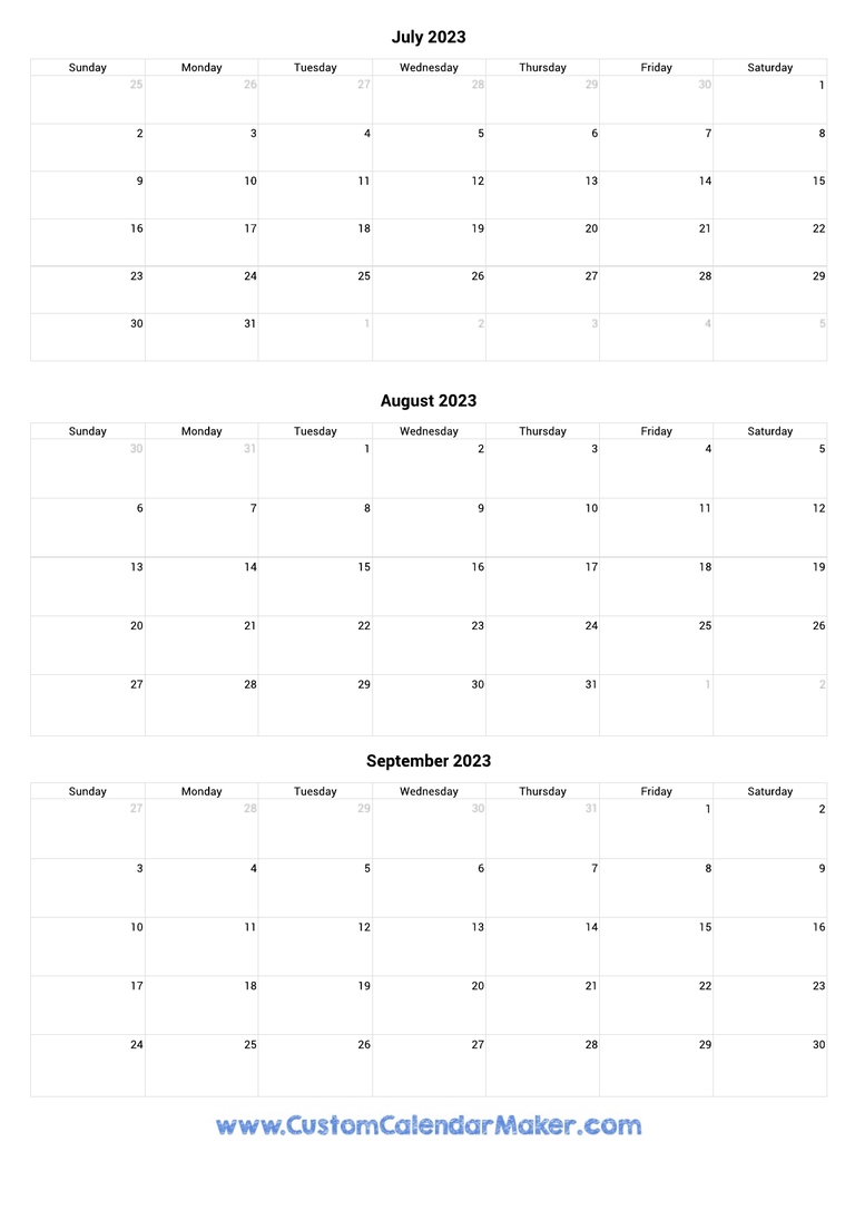 July to September 2023 Calendar