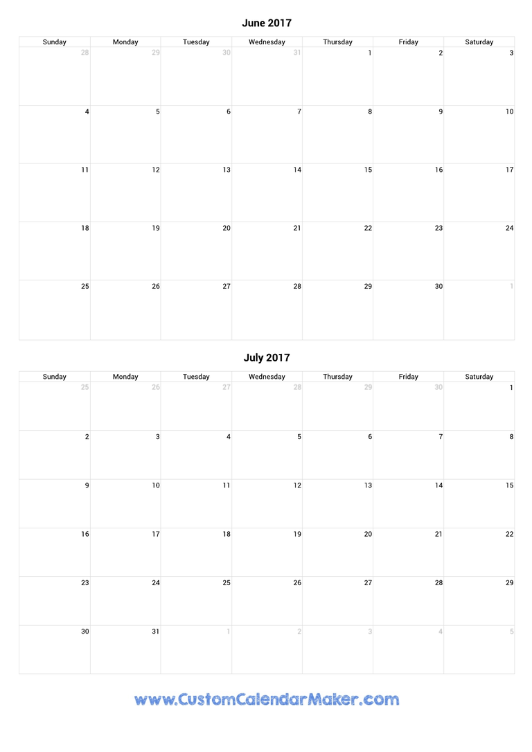 june and july 2017 portrait calendar