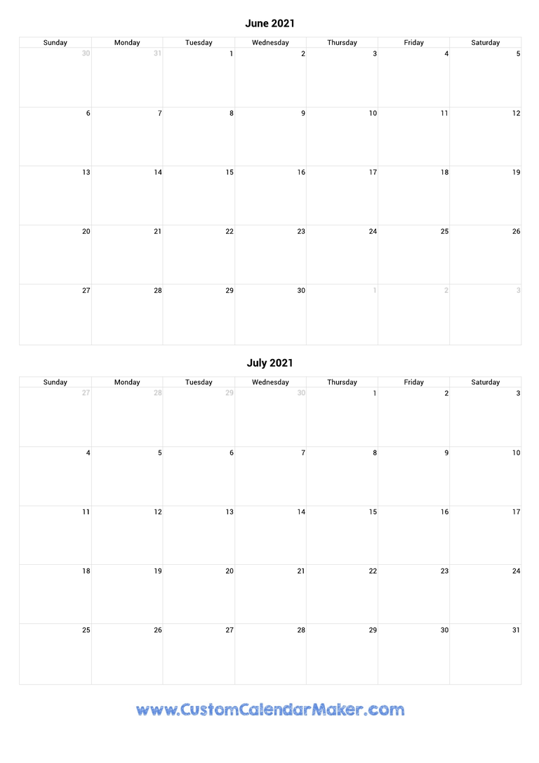 june and july 2021 portrait calendar