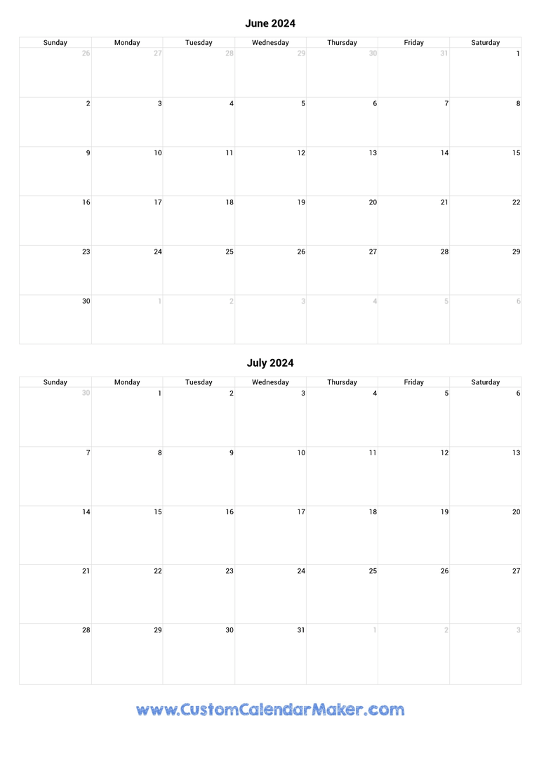june and july 2024 portrait calendar
