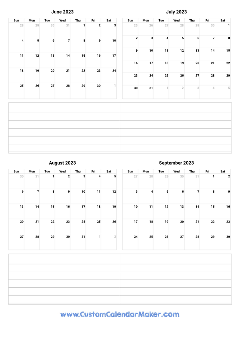June to September 2023 Calendar
