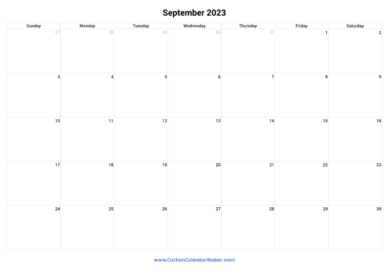 September 2023 Landscape Calendar With Large Boxes