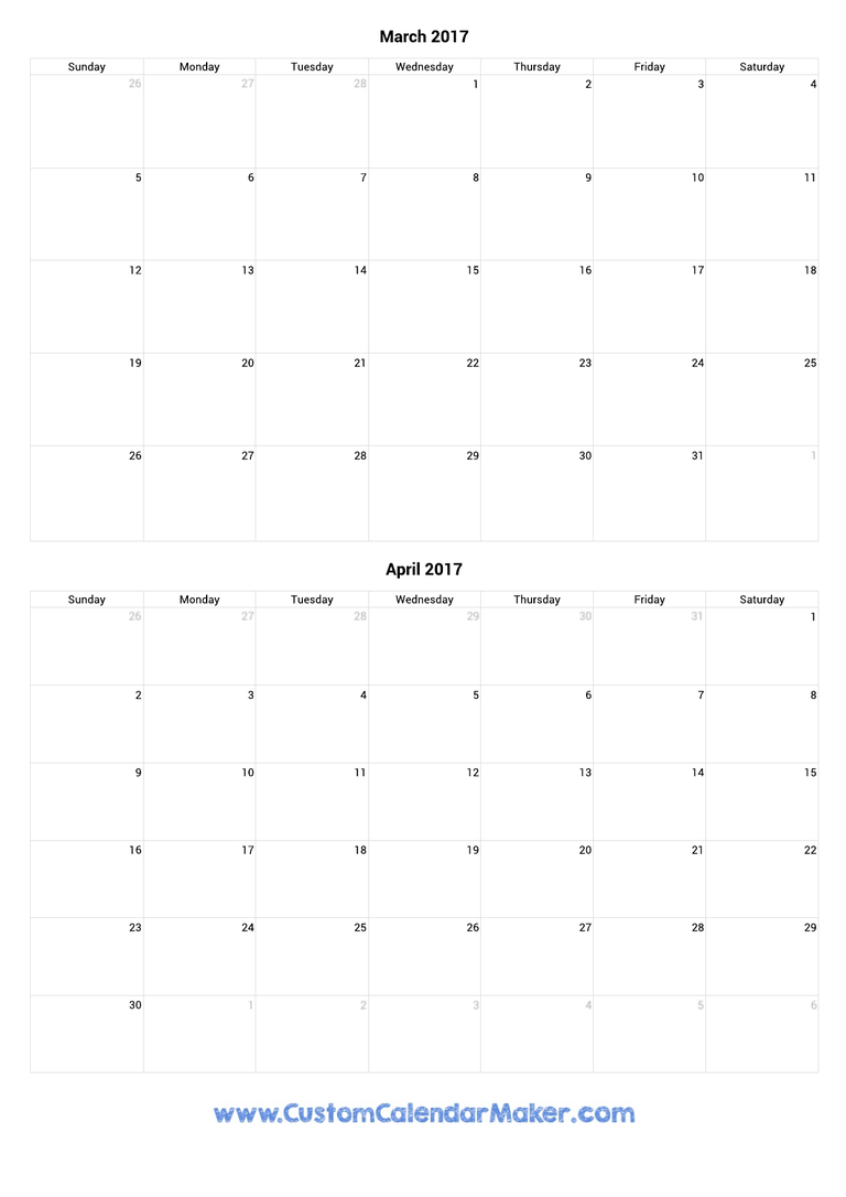 march and april 2017 portrait calendar