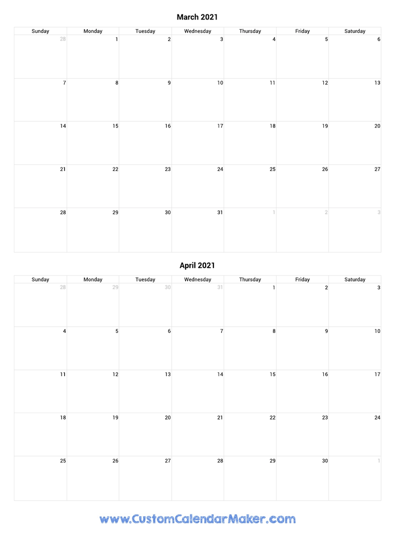 march and april 2021 portrait calendar