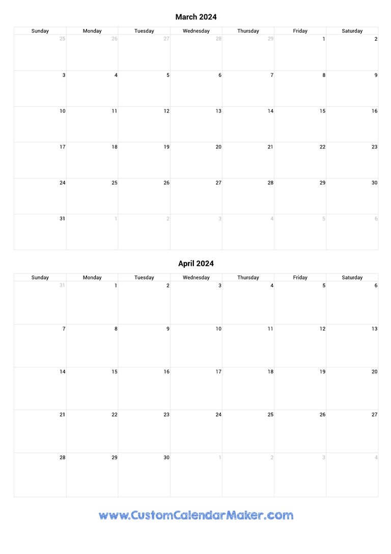 march and april 2024 portrait calendar