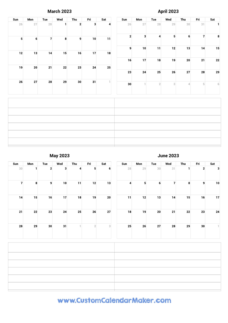 March to June 2023 Calendar