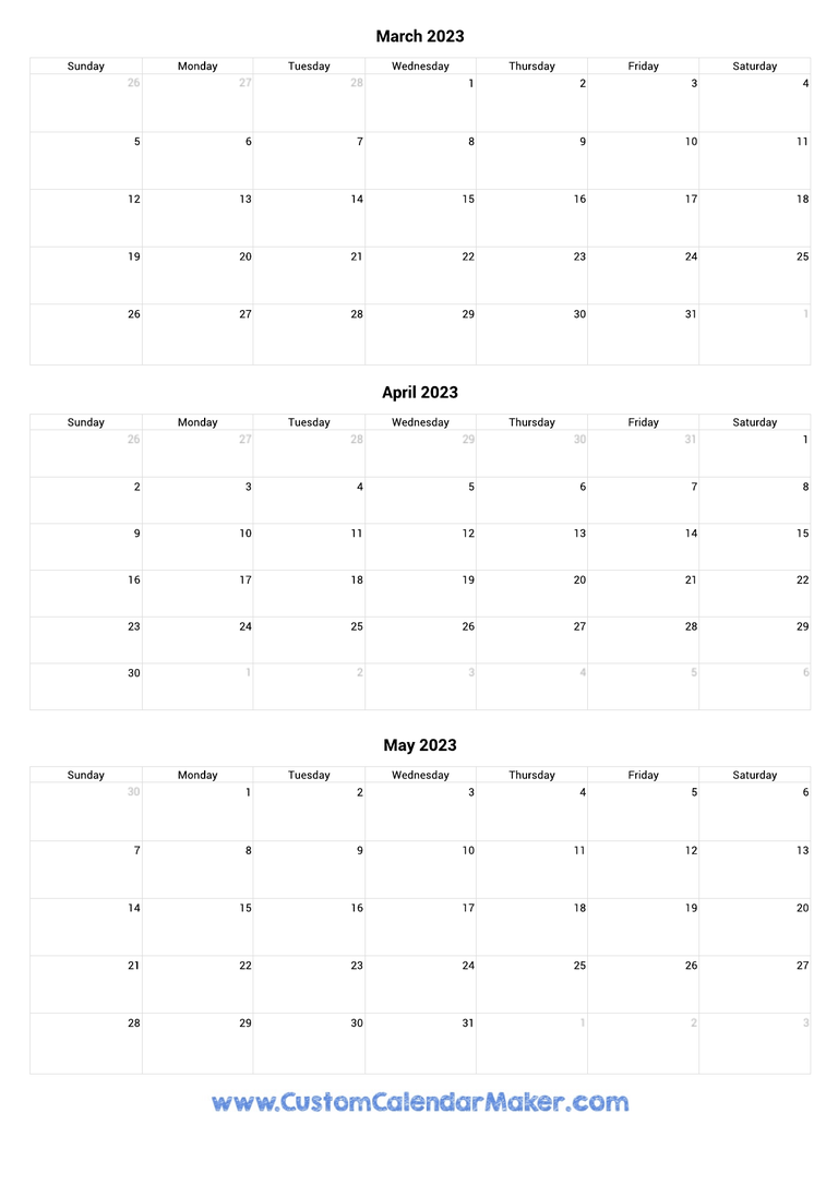 March to May 2023 Calendar
